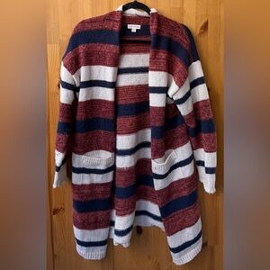 Knox Rose Women's Colorful Striped Open Chunky Knit Cardigan Sweater - Size S